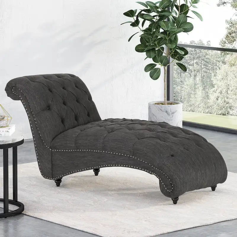 64.25 Button Tufted Chaise Lounge Chair with Birch Legs