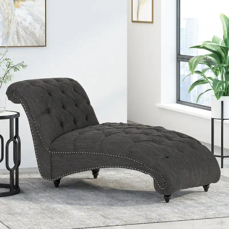64.25 Button Tufted Chaise Lounge Chair with Birch Legs