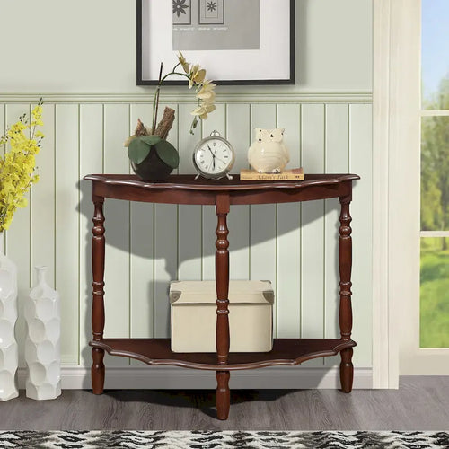 Consolle semicircolare retrò da 42 con piano curvo a forma di nuvola, ripiano aperto, struttura e gambe in legno massello