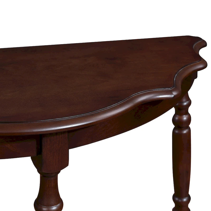 42 Retro Circular Curved Half-Moon Console Table with Cloud Design Top and Open Shelf Solid Wood Frame and Legs