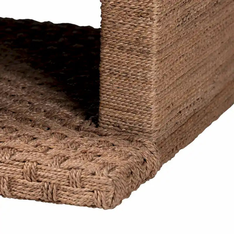 Handgewebter Couchtisch aus Seegras mit offenem Regal - rechteckiger Korb-Couchtisch für das Wohnzimmer im Küsten-Boho-Stil