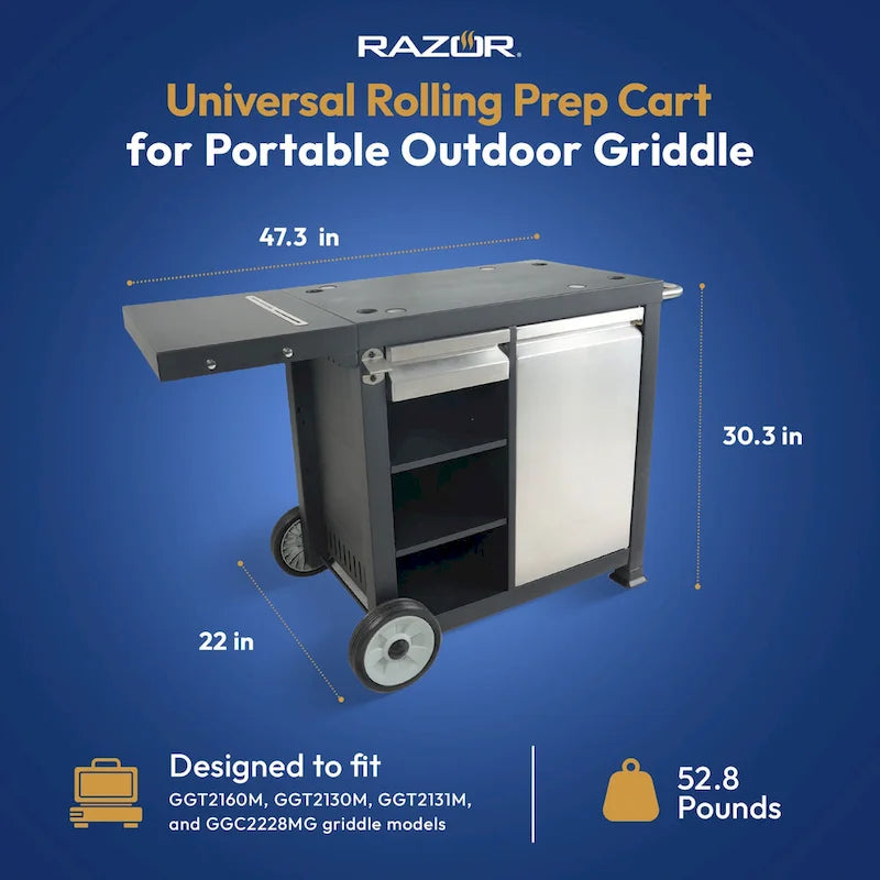 Universeller Rollwagen für tragbare Outdoor-Grillplatten und Grills, Schwarz - 52.8