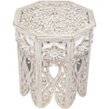 18 Antique White and Brushed Gold Carved Octagonal Side Table