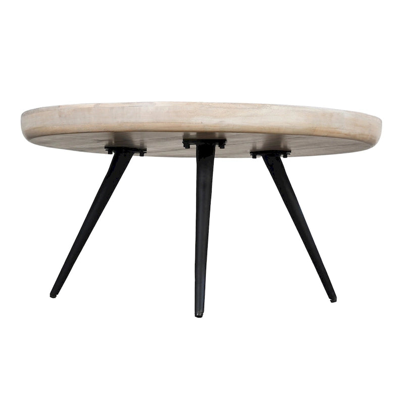 Urban Chic Couchtisch, 30 Zoll, rund, mit Tablettplatte, handgefertigt aus weiß gewaschenem Mangoholz