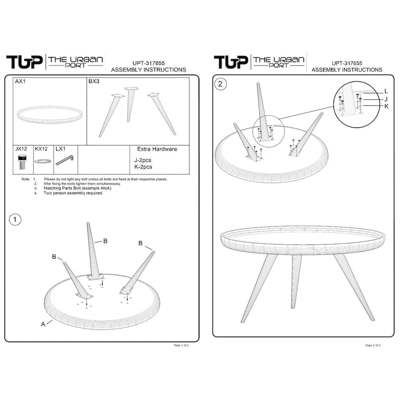Urban Chic Couchtisch, 30 Zoll, rund, mit Tablettplatte, handgefertigt aus weiß gewaschenem Mangoholz