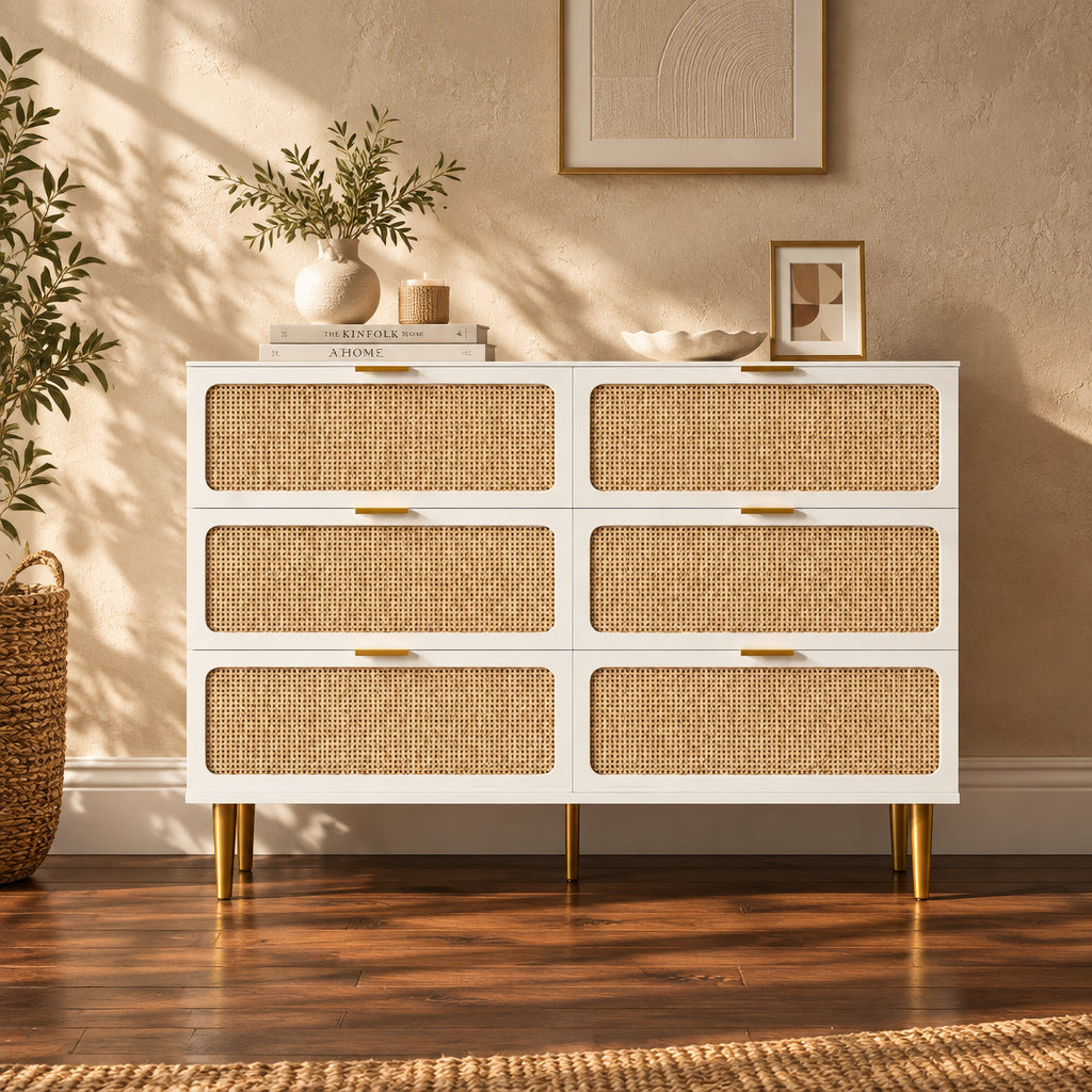 Rattan 6 Drawer Double Dressers for Bedroom