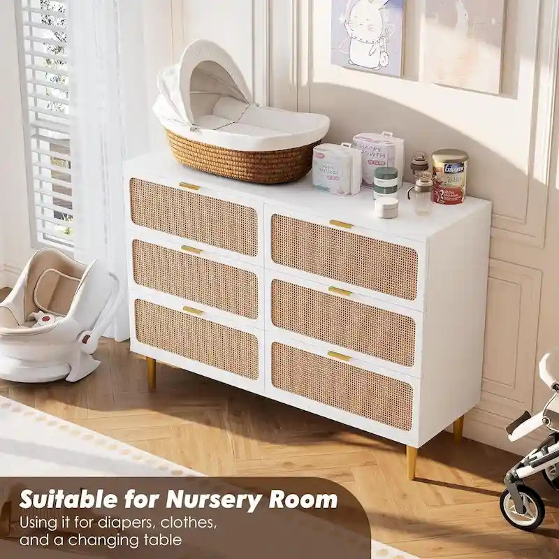 Rattan 6 Drawer Double Dressers for Bedroom