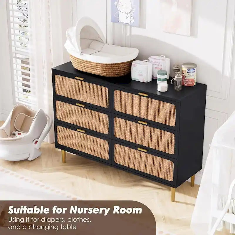 Rattan 6 Drawer Double Dressers for Bedroom