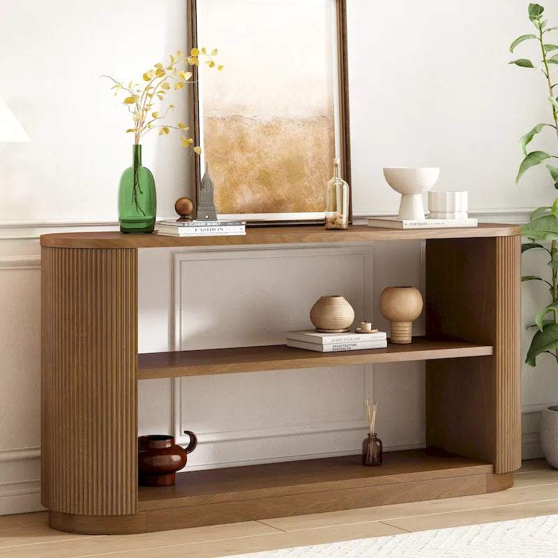 Modern Entryway Console Table with Open Shelf & Elegant Wood Grain Design