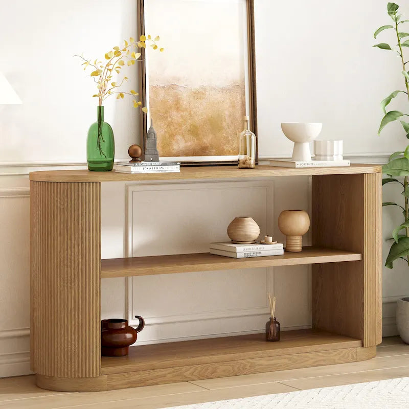 Modern Entryway Console Table with Open Shelf & Elegant Wood Grain Design