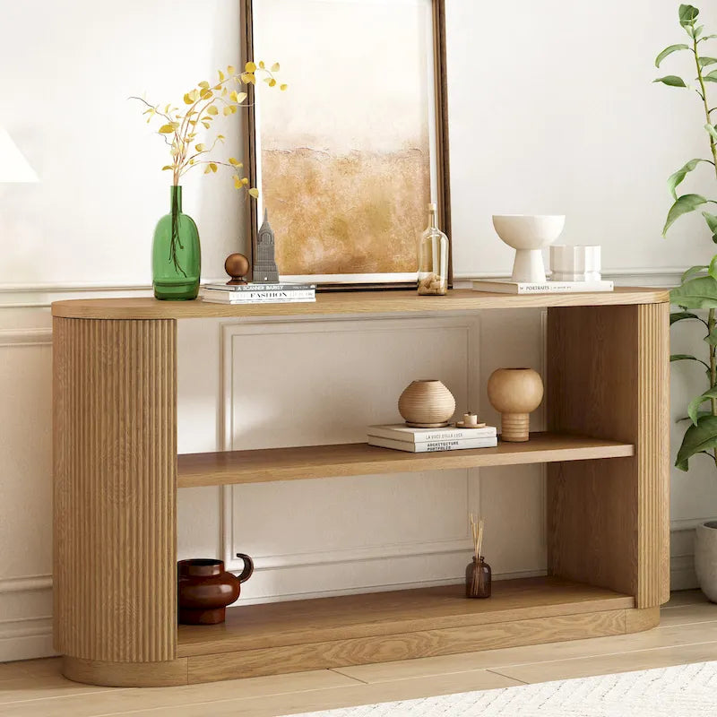 Modern Entryway Console Table with Open Shelf & Elegant Wood Grain Design