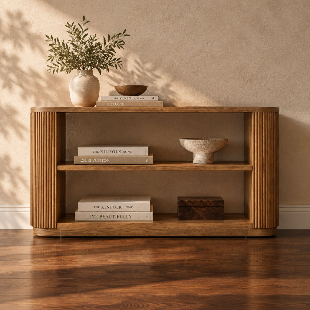Modern Entryway Console Table with Open Shelf & Elegant Wood Grain Design