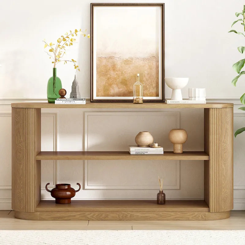 Modern Entryway Console Table with Open Shelf & Elegant Wood Grain Design
