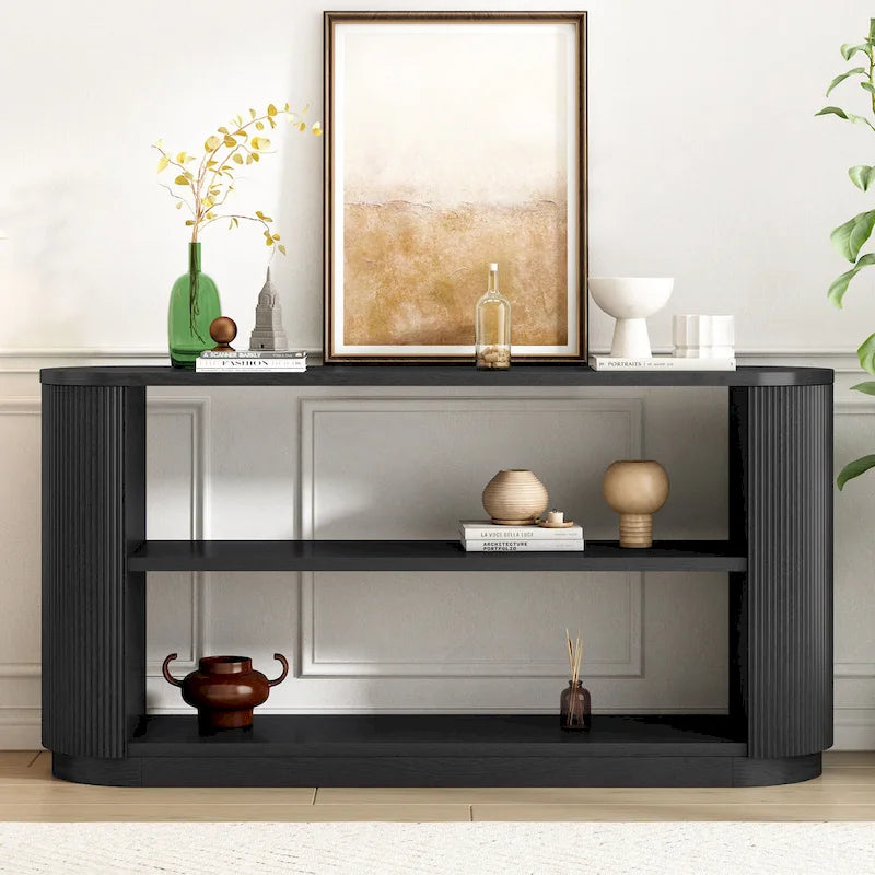 Modern Entryway Console Table with Open Shelf & Elegant Wood Grain Design