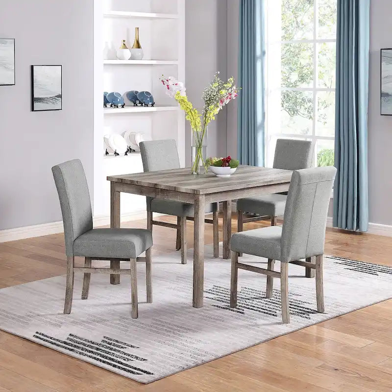 Rustikales 5-teiliges Esszimmer-Set mit rechteckigem Tisch für kleine Räume und 4 gepolsterten Esszimmerstühlen
