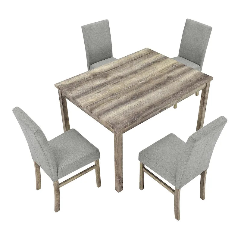 Rustikales 5-teiliges Esszimmer-Set mit rechteckigem Tisch für kleine Räume und 4 gepolsterten Esszimmerstühlen