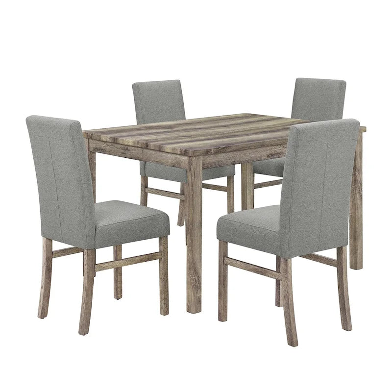 Rustikales 5-teiliges Esszimmer-Set mit rechteckigem Tisch für kleine Räume und 4 gepolsterten Esszimmerstühlen