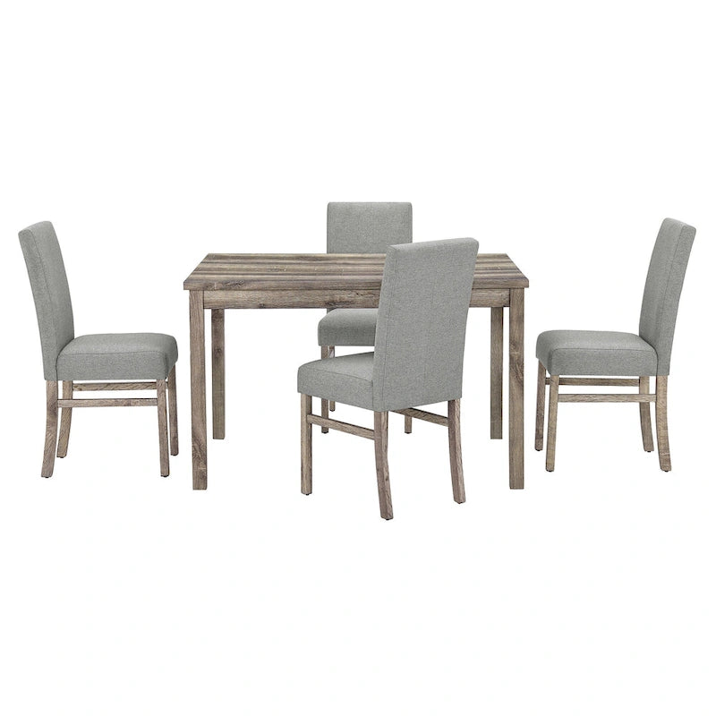 Rustikales 5-teiliges Esszimmer-Set mit rechteckigem Tisch für kleine Räume und 4 gepolsterten Esszimmerstühlen
