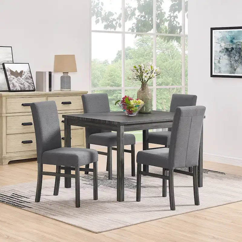 Rustikales 5-teiliges Esszimmer-Set mit rechteckigem Tisch für kleine Räume und 4 gepolsterten Esszimmerstühlen