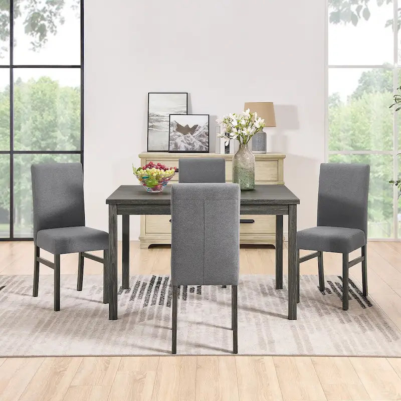 Rustikales 5-teiliges Esszimmer-Set mit rechteckigem Tisch für kleine Räume und 4 gepolsterten Esszimmerstühlen