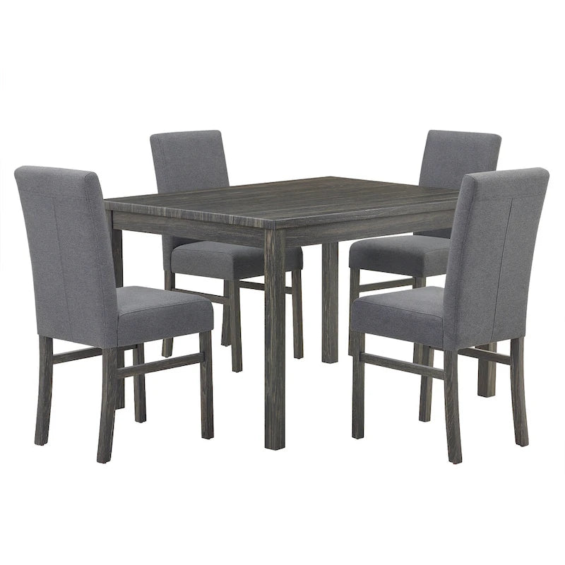 Rustikales 5-teiliges Esszimmer-Set mit rechteckigem Tisch für kleine Räume und 4 gepolsterten Esszimmerstühlen