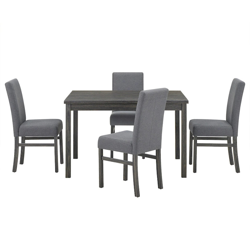 Rustikales 5-teiliges Esszimmer-Set mit rechteckigem Tisch für kleine Räume und 4 gepolsterten Esszimmerstühlen