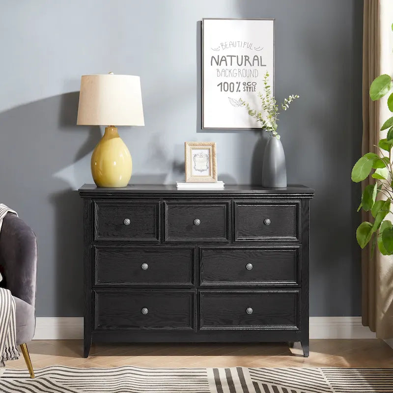Farmhouse Modern 7-Drawer Horizontal Dresser, Cabinet, Storage Clothes, Storage Drawers Cabinet for Living Room