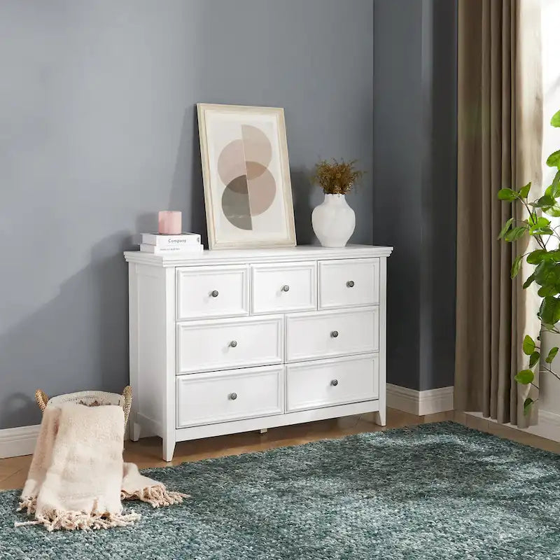 Farmhouse Modern 7-Drawer Horizontal Dresser, Cabinet, Storage Clothes, Storage Drawers Cabinet for Living Room