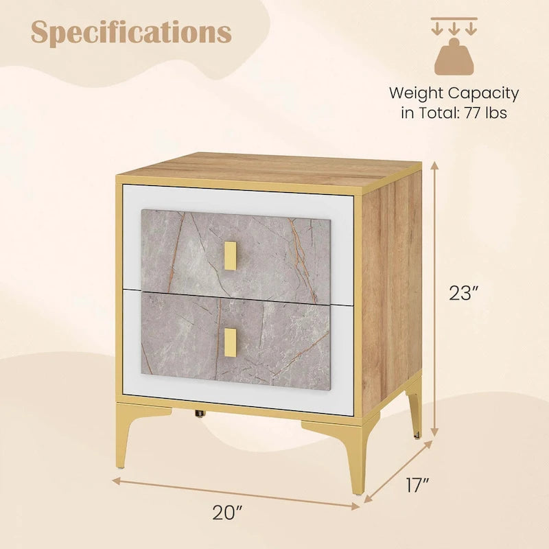 1/2 PCS Nightstand with Storage Faux Marble Surface Accent