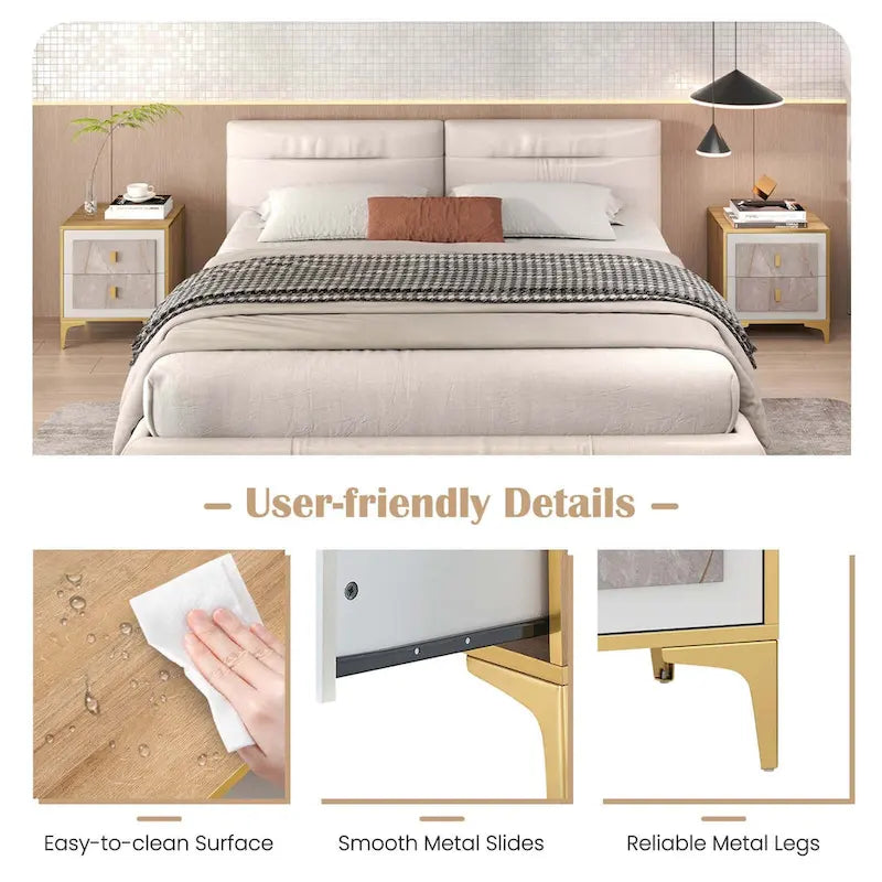 1/2 PCS Nightstand with Storage Faux Marble Surface Accent