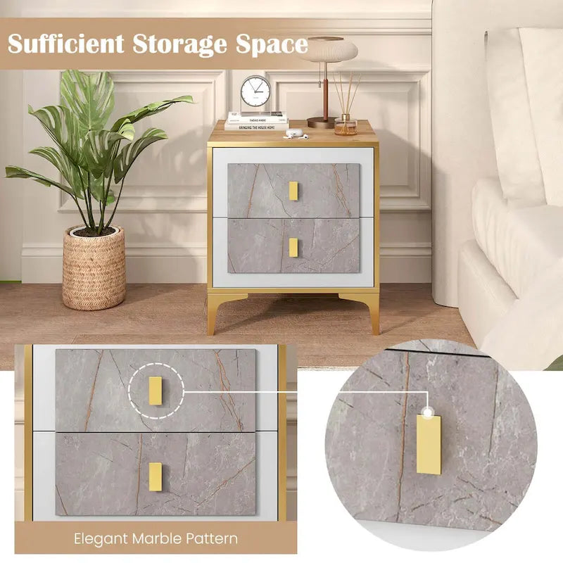 1/2 PCS Nightstand with Storage Faux Marble Surface Accent