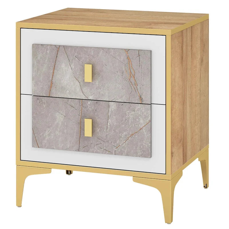 1/2 PCS Nightstand with Storage Faux Marble Surface Accent