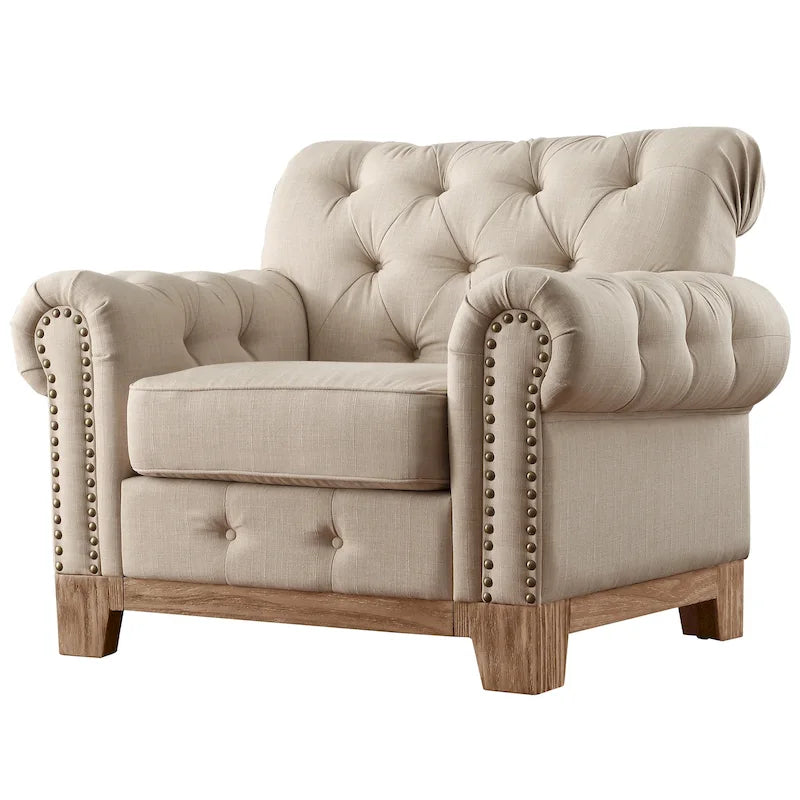 Greenwich Tufted Scroll Arm Nailhead Chesterfield Chair by