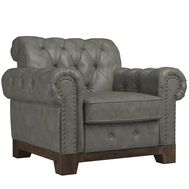 Greenwich Tufted Scroll Arm Nailhead Chesterfield Chair by