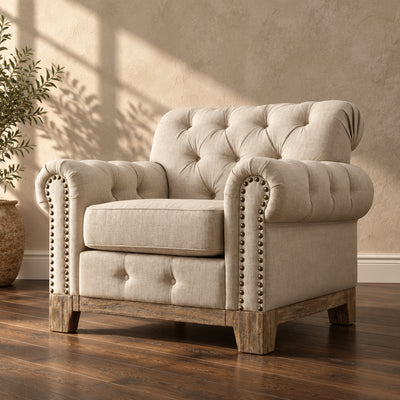 Greenwich Tufted Scroll Arm Nailhead Chesterfield Chair by
