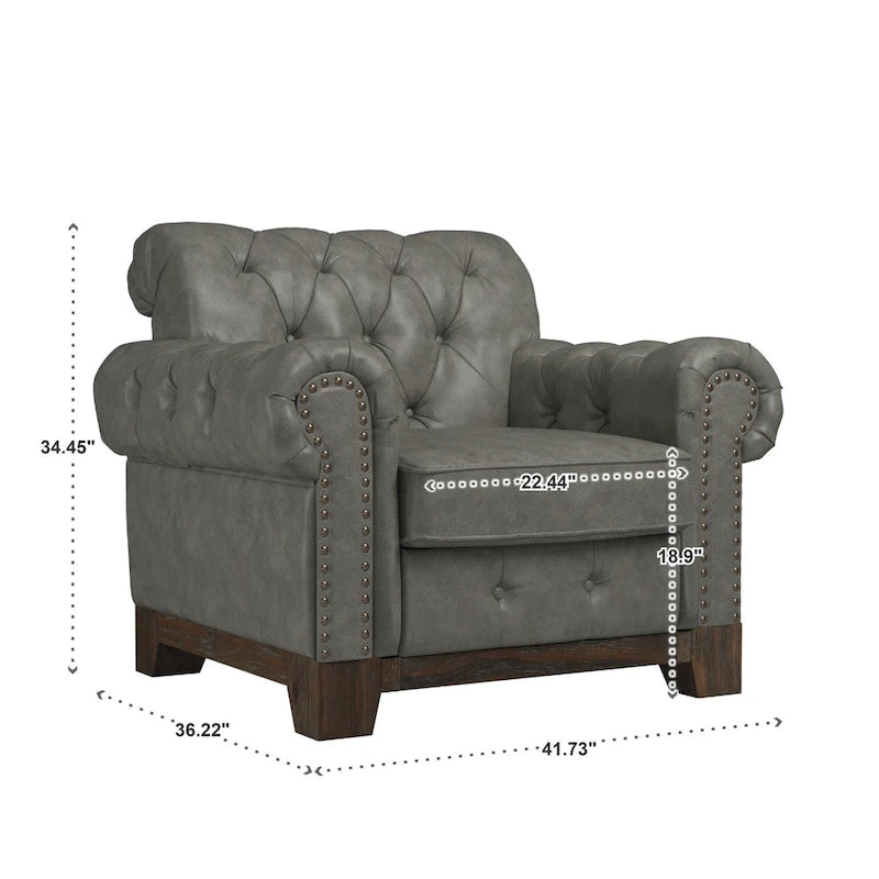 Greenwich Tufted Scroll Arm Nailhead Chesterfield Chair by