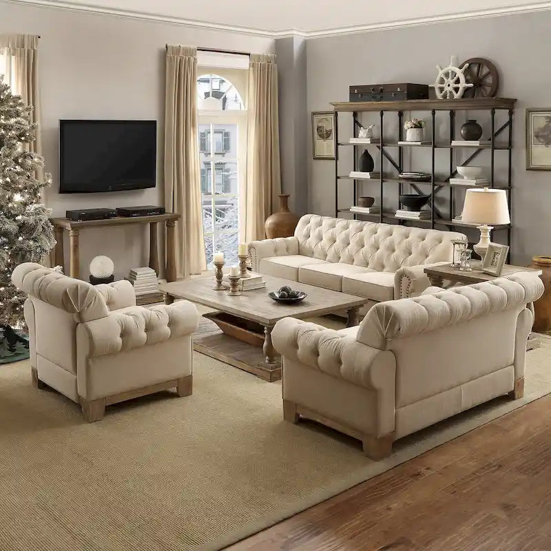 Greenwich Tufted Scroll Arm Nailhead Chesterfield Chair by