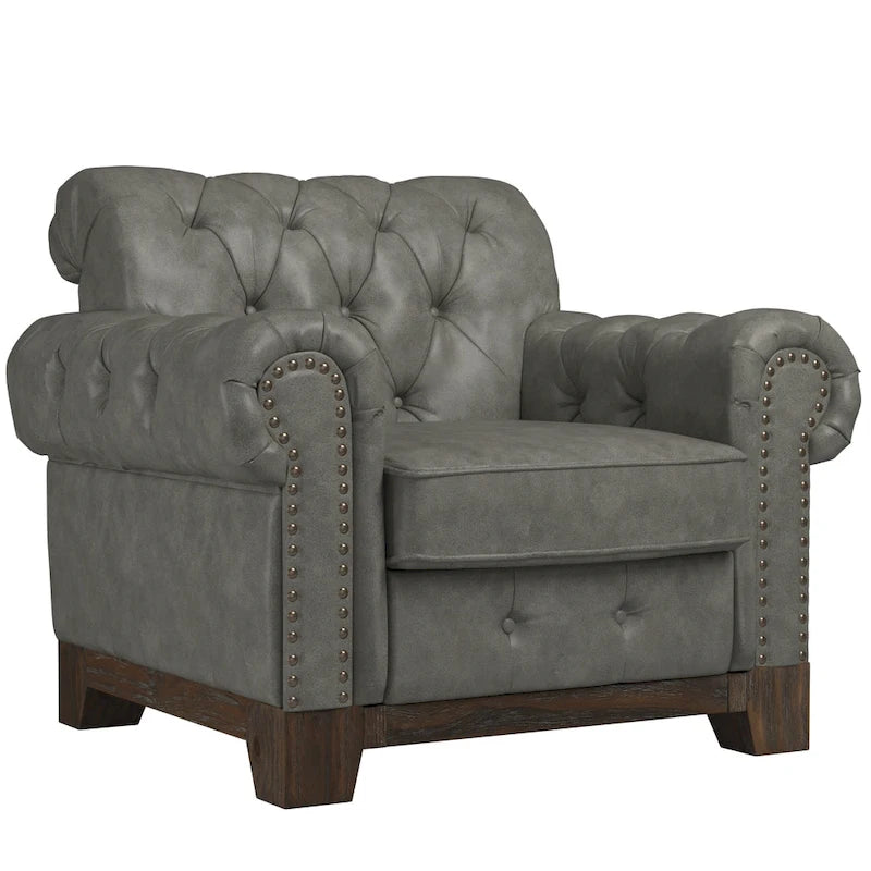 Greenwich Tufted Scroll Arm Nailhead Chesterfield Chair by
