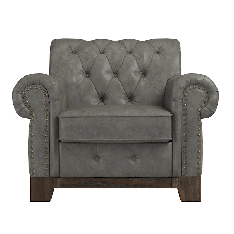 Greenwich Tufted Scroll Arm Nailhead Chesterfield Chair by