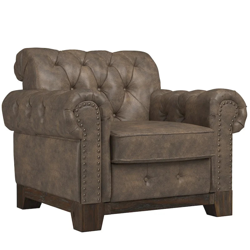 Greenwich Tufted Scroll Arm Nailhead Chesterfield Chair by