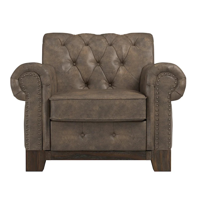 Greenwich Tufted Scroll Arm Nailhead Chesterfield Chair by