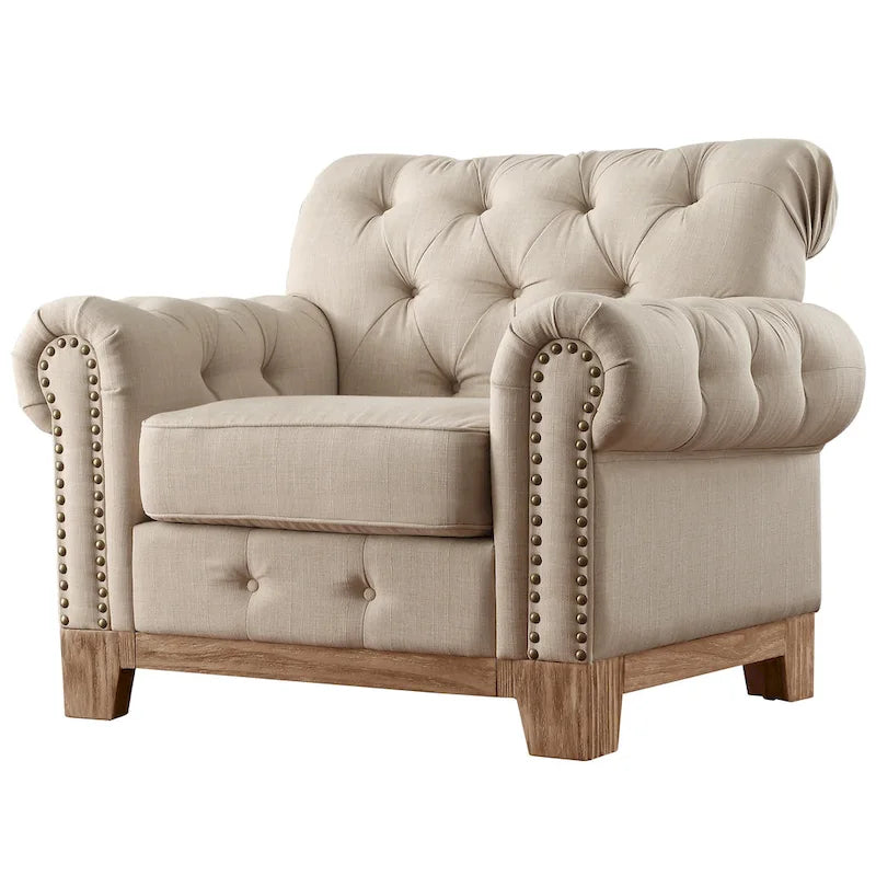 Greenwich Tufted Scroll Arm Nailhead Chesterfield Chair by