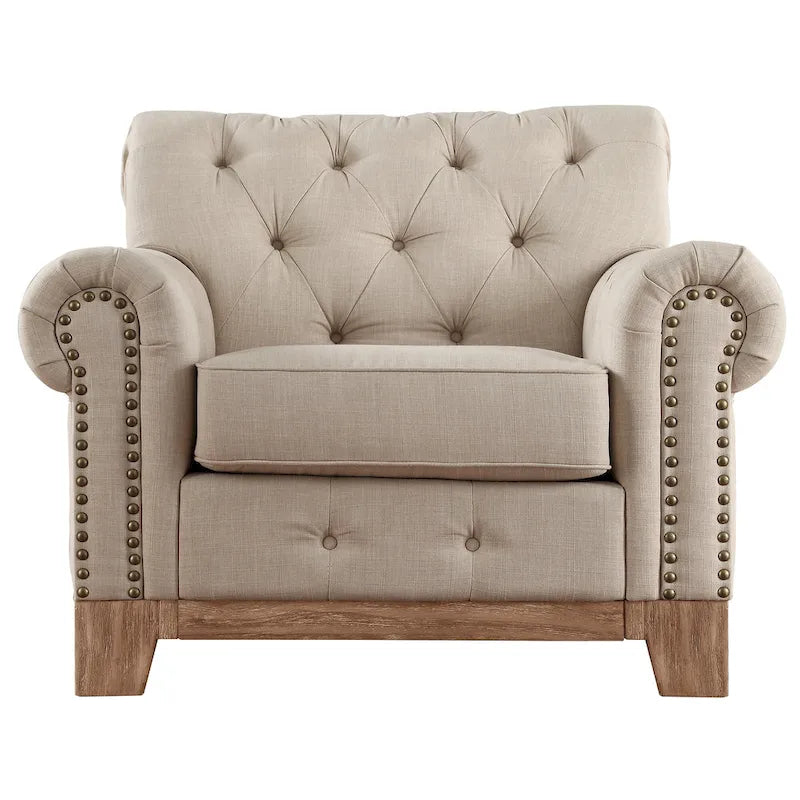 Greenwich Tufted Scroll Arm Nailhead Chesterfield Chair by