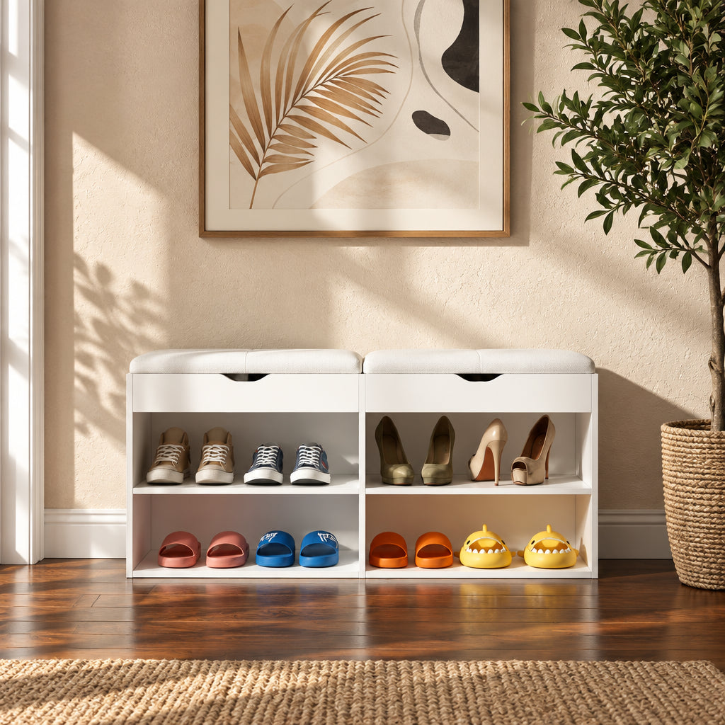 Shoe Storage Bench Padded Cushion Entryway Bench with Flip-Open Box - 47.2Wx21.2D
