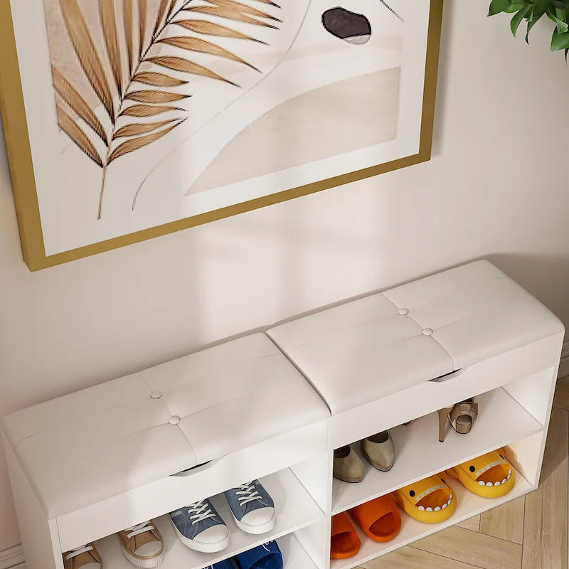 Shoe Storage Bench Padded Cushion Entryway Bench with Flip-Open Box - 47.2Wx21.2D