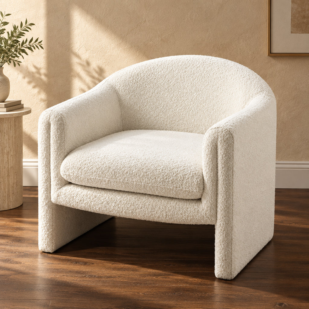 VANOMi 31.2 Inch Nordic Wide Boucle Upholstered Barrel Accent Chair