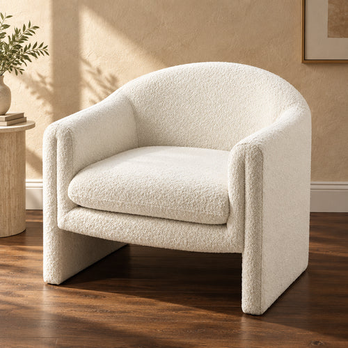 VANOMi 31.2 Inch Nordic Wide Boucle Upholstered Barrel Accent Chair