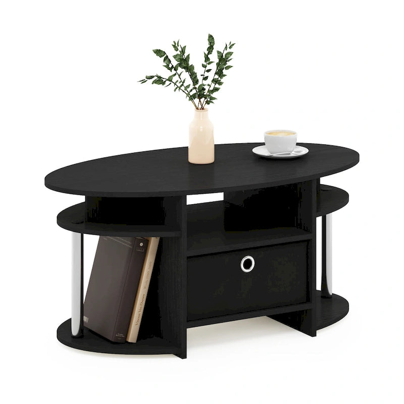 Simple Design Oval Coffee Table with Bin