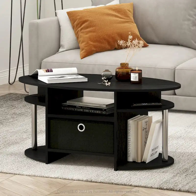 Simple Design Oval Coffee Table with Bin