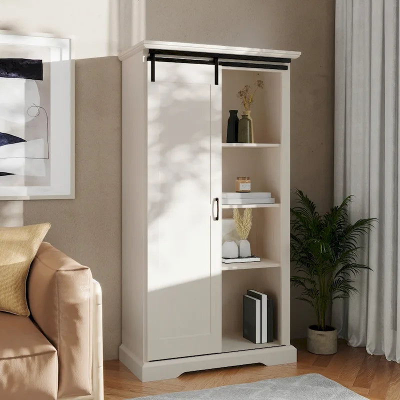 Rustikální úložná skříň s nastavitelnými policemi a posuvnými vraty - 16.75D x 36.25W x 68H